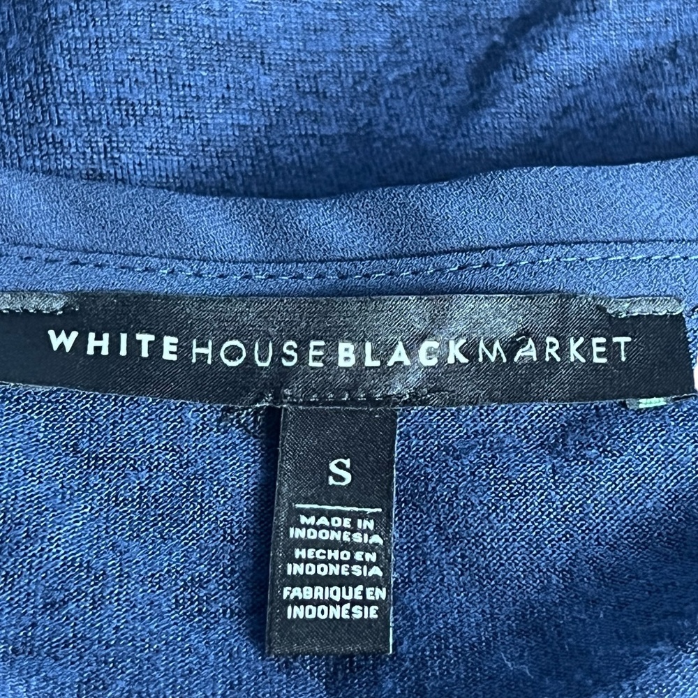 White House Black Market Women's Short Sleeve Top S Navy Blue Fringes Pre-Owned - Picture 5 of 8